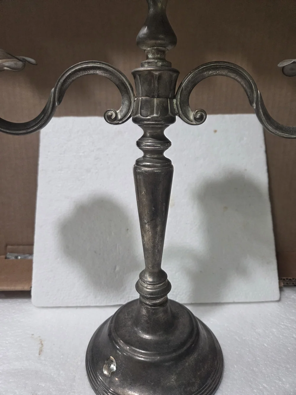 Three-Arm Metal Candelabra in Aged Silver Finish